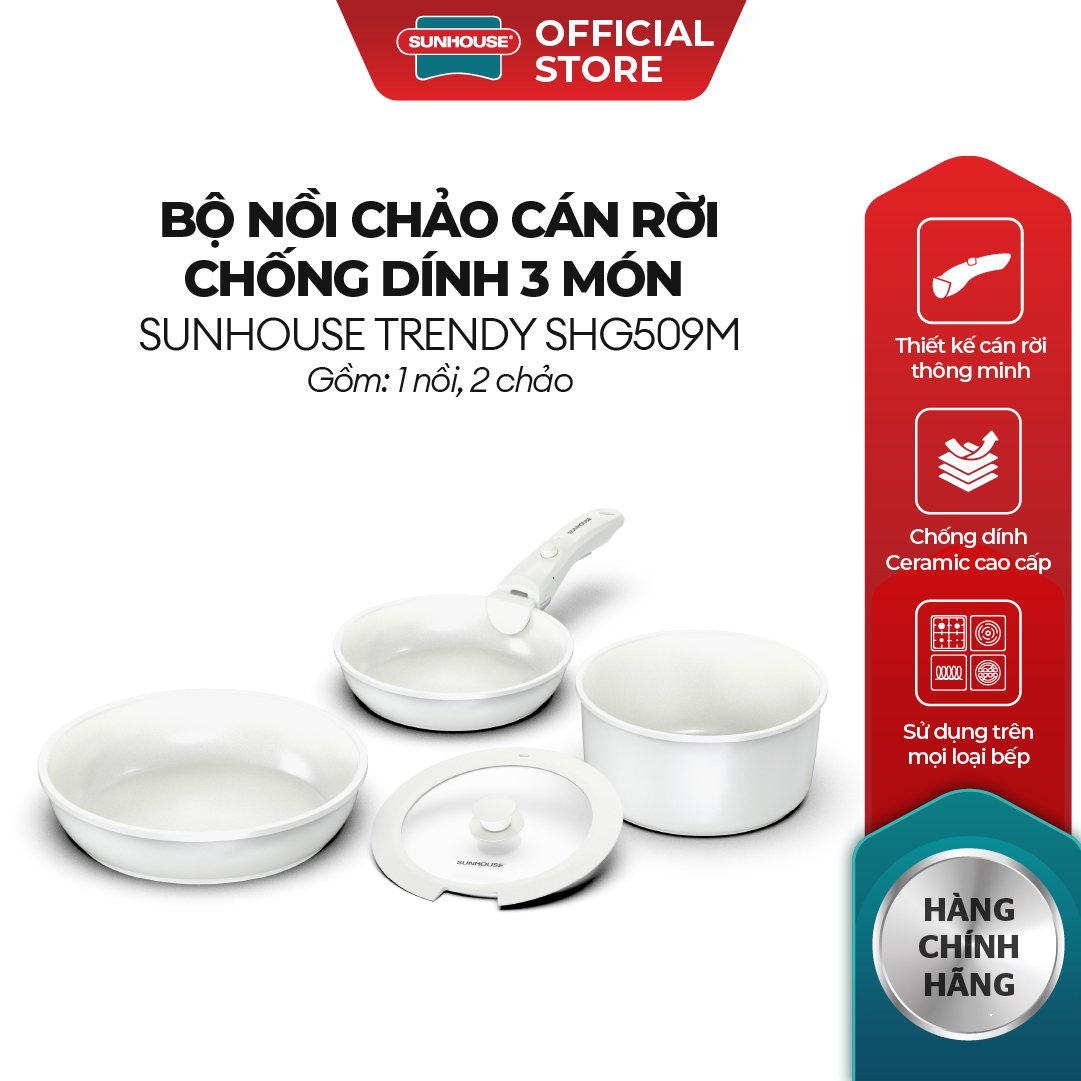 Bộ nồi chảo cán rời chống dính 3 món Sunhouse Trendy SHG509M
