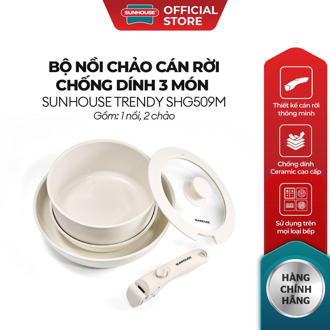 Bộ nồi chảo cán rời chống dính 3 món Sunhouse Trendy SHG509M - Ảnh 2