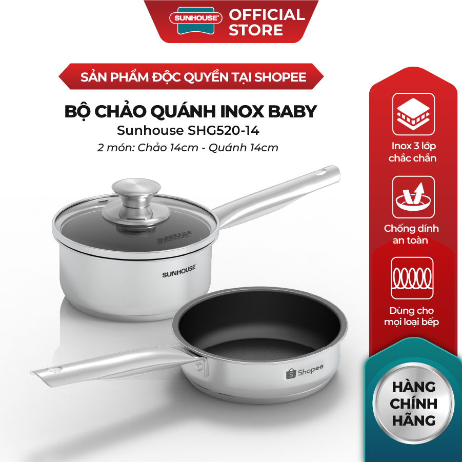 Bộ chảo quánh Inox Baby Sunhouse SHG520-14