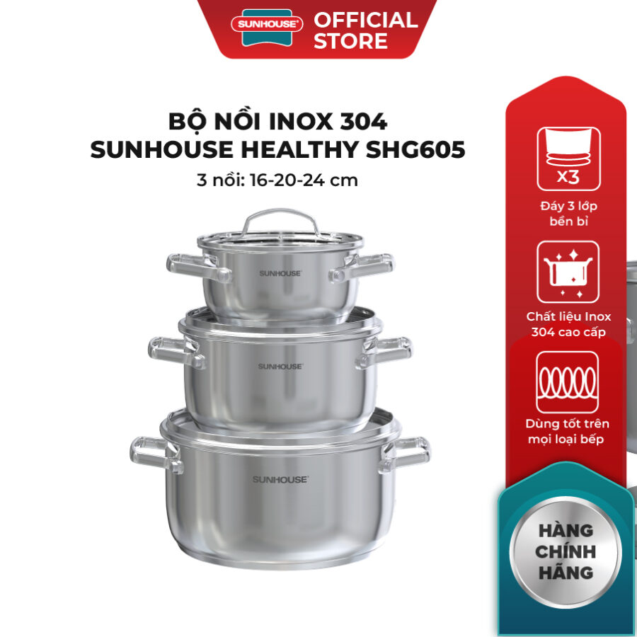 Bộ nồi Inox 304 Sunhouse Healthy SHG605