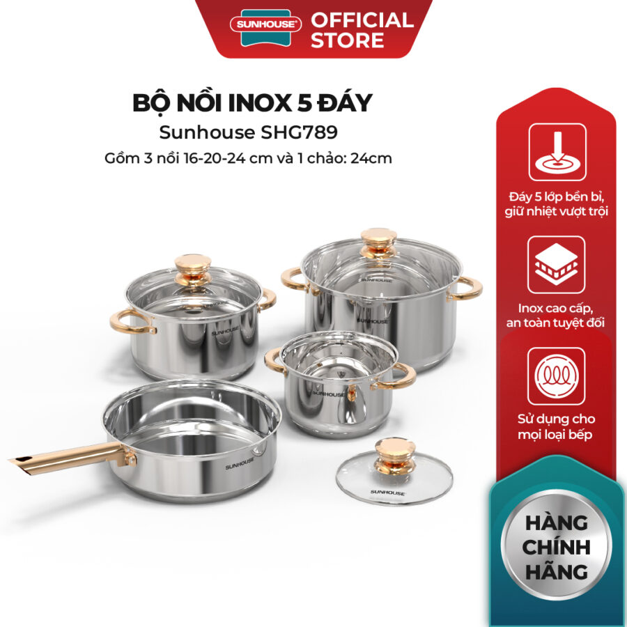 Bộ nồi inox 5 đáy Sunhouse SHG789