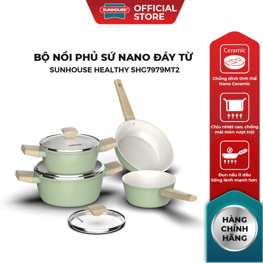 Bộ nồi phủ sứ Nano đáy từ Sunhouse Healthy SHG7979MT2