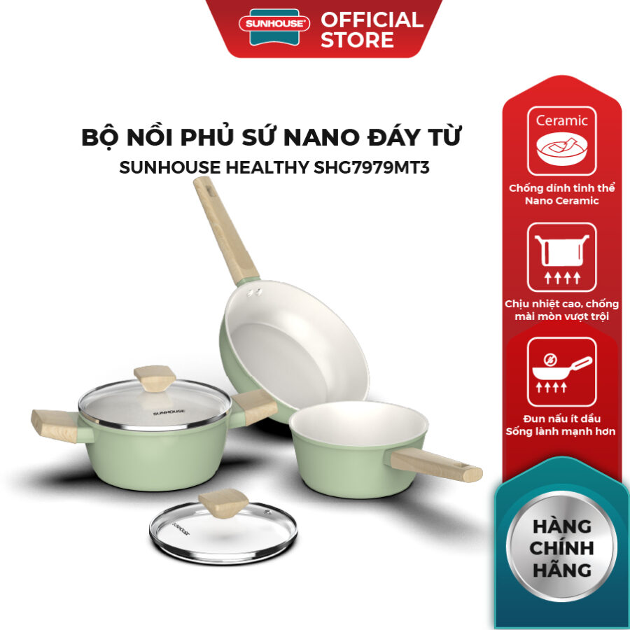 Bộ nồi phủ sứ Nano đáy từ Sunhouse Healthy SHG7979MT3