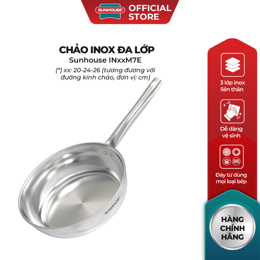 Chảo Inox liền khối Sunhouse Healthy IN20M7E