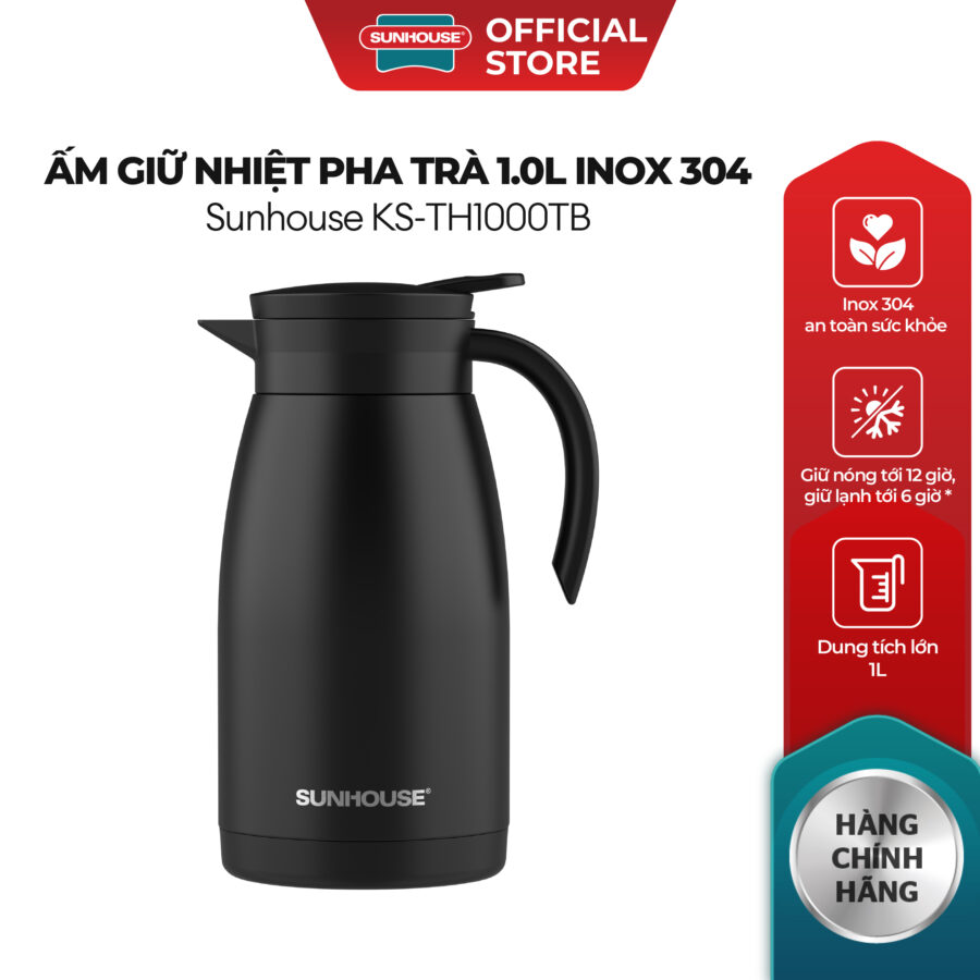 Ấm giữ nhiệt pha trà 1.0L Inox 304 Sunhouse KS-TH1000TB