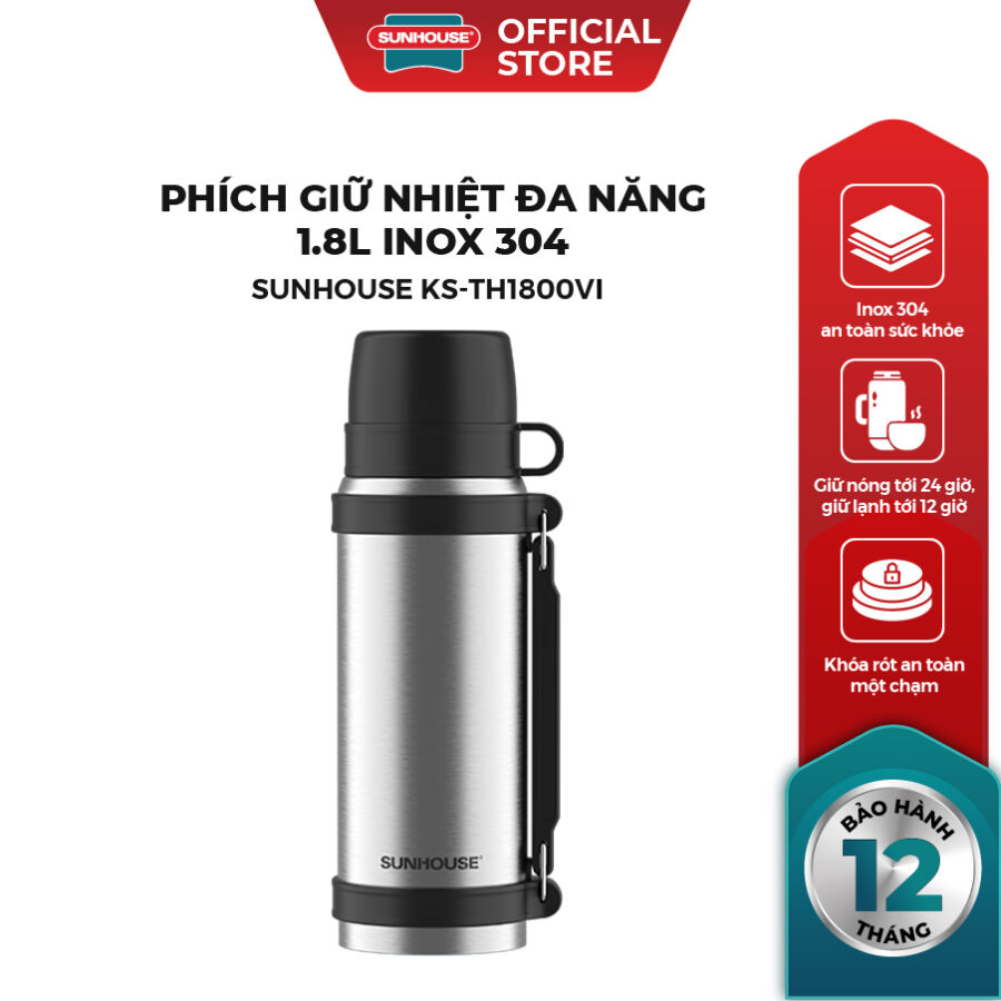 Phích giữ nhiệt đa năng 1.8L inox 304 Sunhouse KS-TH1800VI
