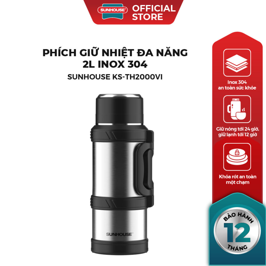 Phích giữ nhiệt đa năng 2.0L inox 304 Sunhouse KS-TH2000VI