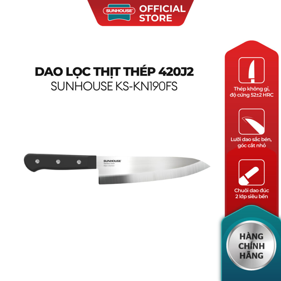 Dao lọc thịt thép 420J2 Sunhouse KS-KN190FS