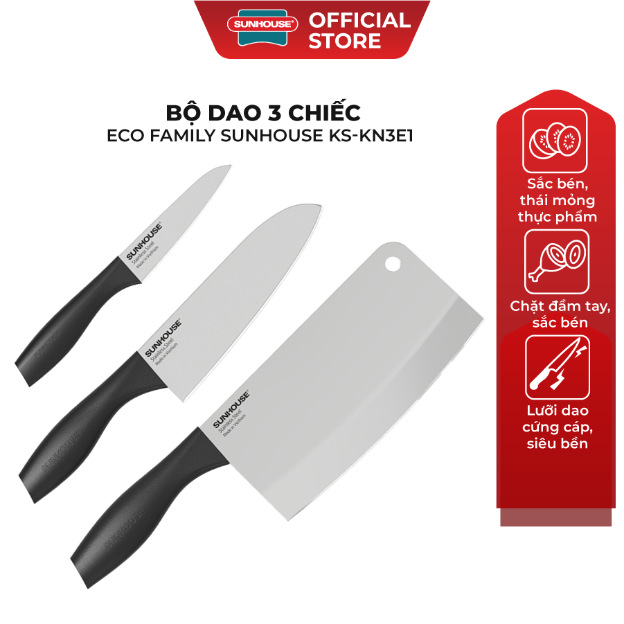 Bộ dao 3 chiếc Eco Family Sunhouse KS-KN3E1