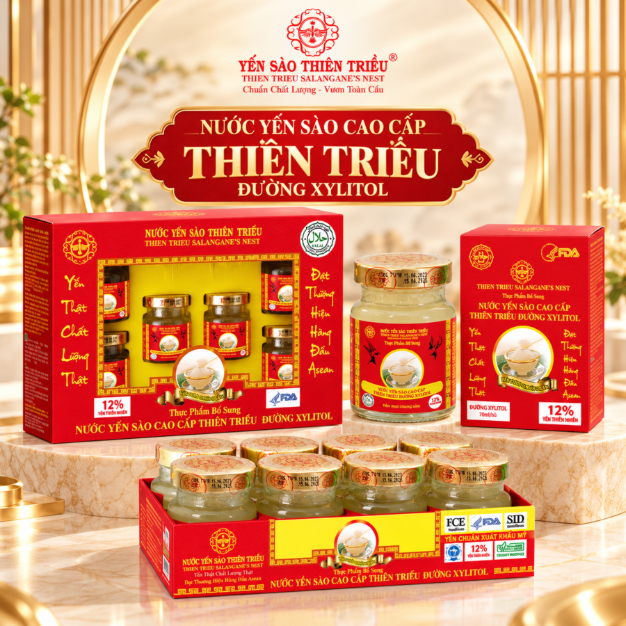 Nước Yến Sào cao cấp Thiên Triều đường Xylitol 12% yến tươi ( Lọ lẻ/ Hộp 6 Lọ/ Lốc 8 Lọ)