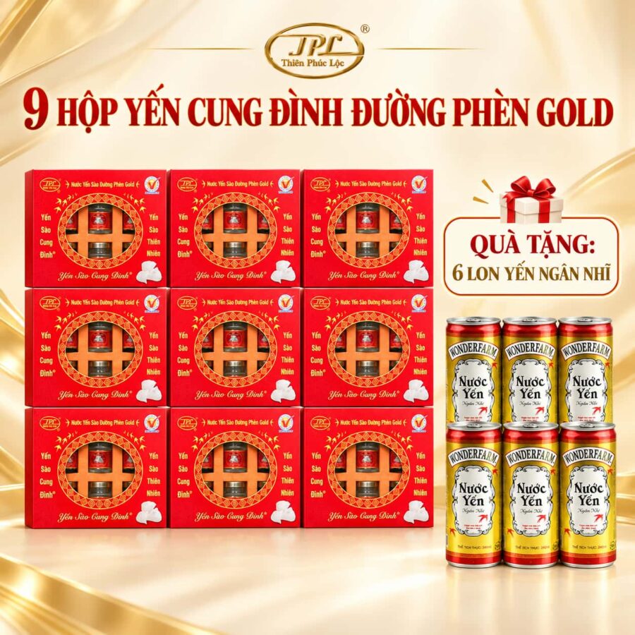 9 hộp yến sào Cung Đình đường phèn Gold 22% tặng 6 lon yến ngân nhĩ