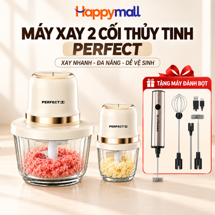 Máy xay thịt đa năng 2 cối thuỷ tinh tặng 1 máy đánh bọt