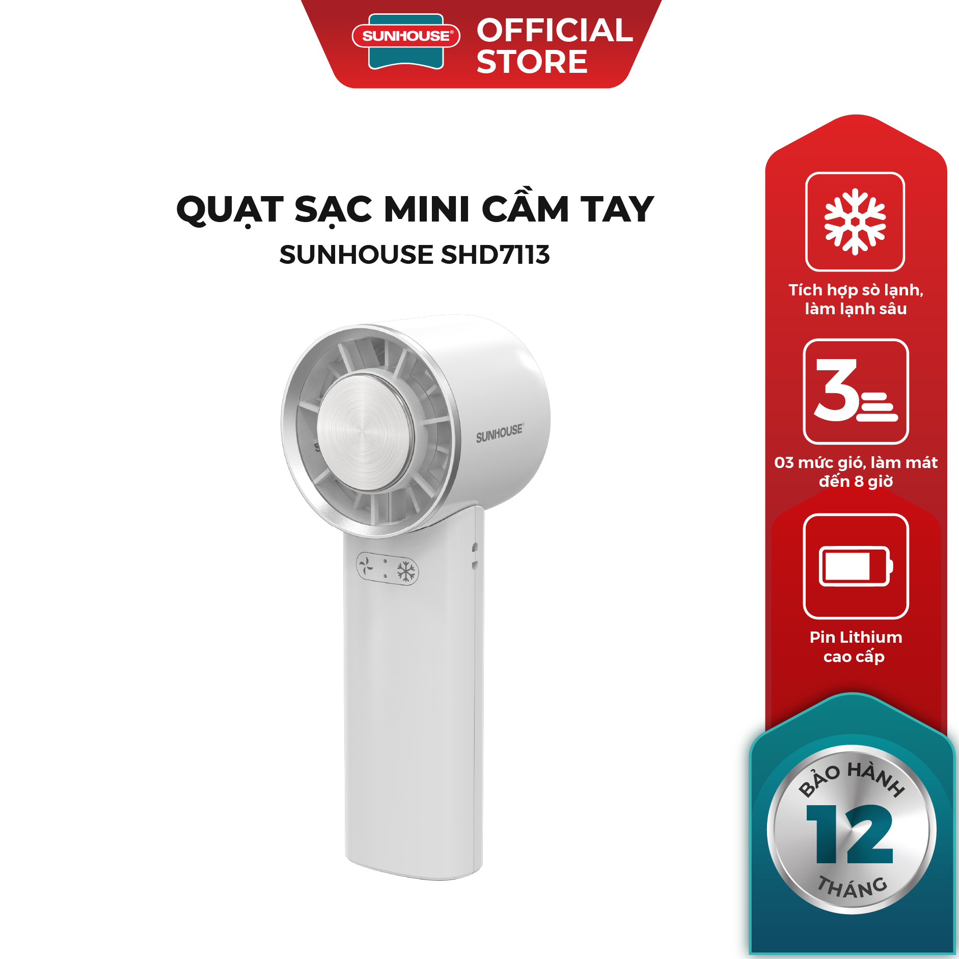 Quạt sạc mini cầm tay Sunhouse SHD7113