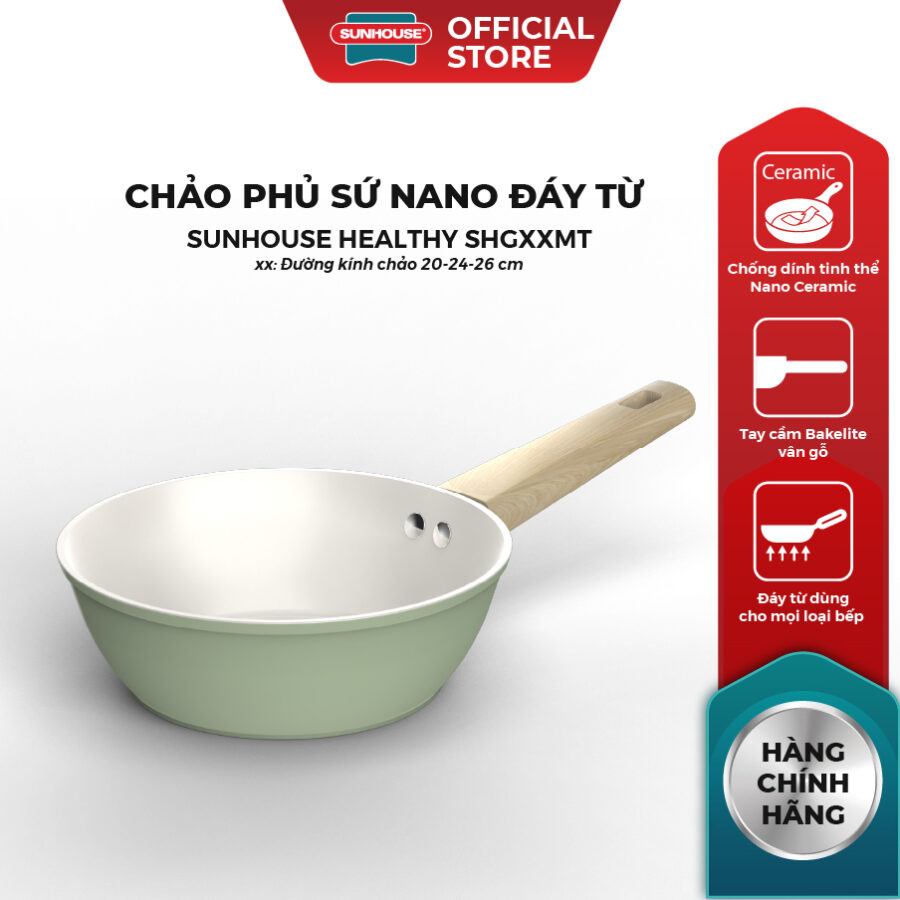 Chảo phủ sứ Nano đáy từ Sunhouse Healthy SHG20MT1