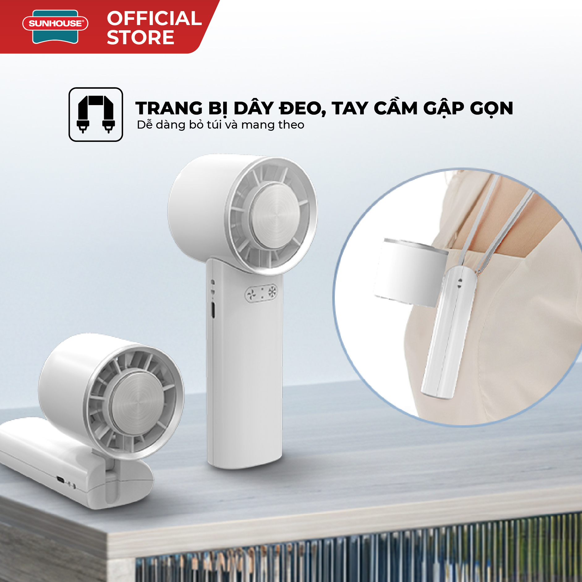 Quạt sạc mini cầm tay Sunhouse SHD7113 - Ảnh 4