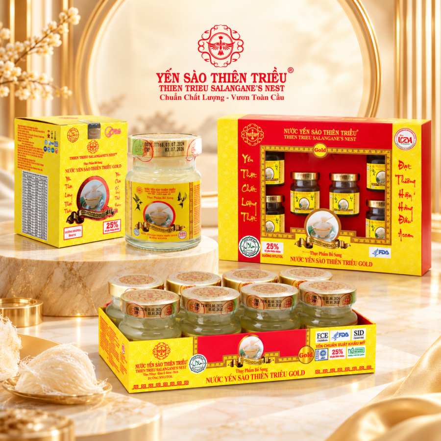 Nước Yến Sào cao cấp Thiên Triều GOLD đường Xylitol 25% yến tươi (Hộp 6 Lọ/ Lốc 8 Lọ/ Lọ Lẻ)