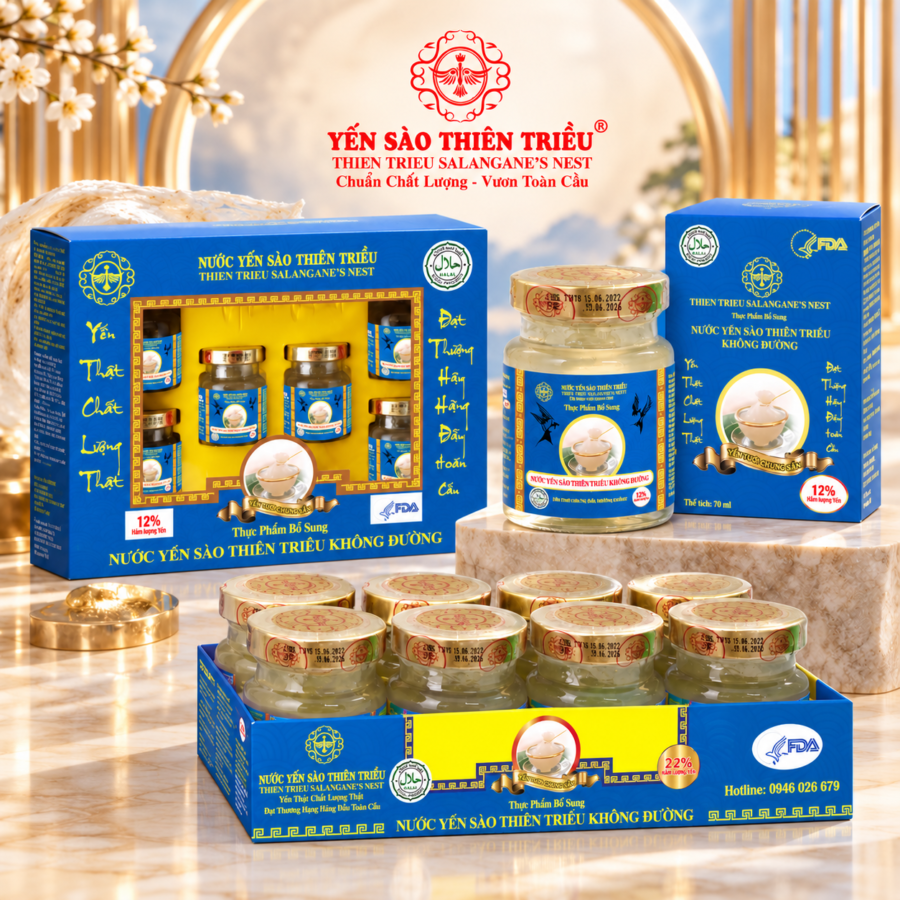 Nước Yến Sào cao cấp Thiên Triều không đường 12% yến tươi ( Hộp 6 Lọ/ Lốc 8 Lọ/ Lọ Lẻ)