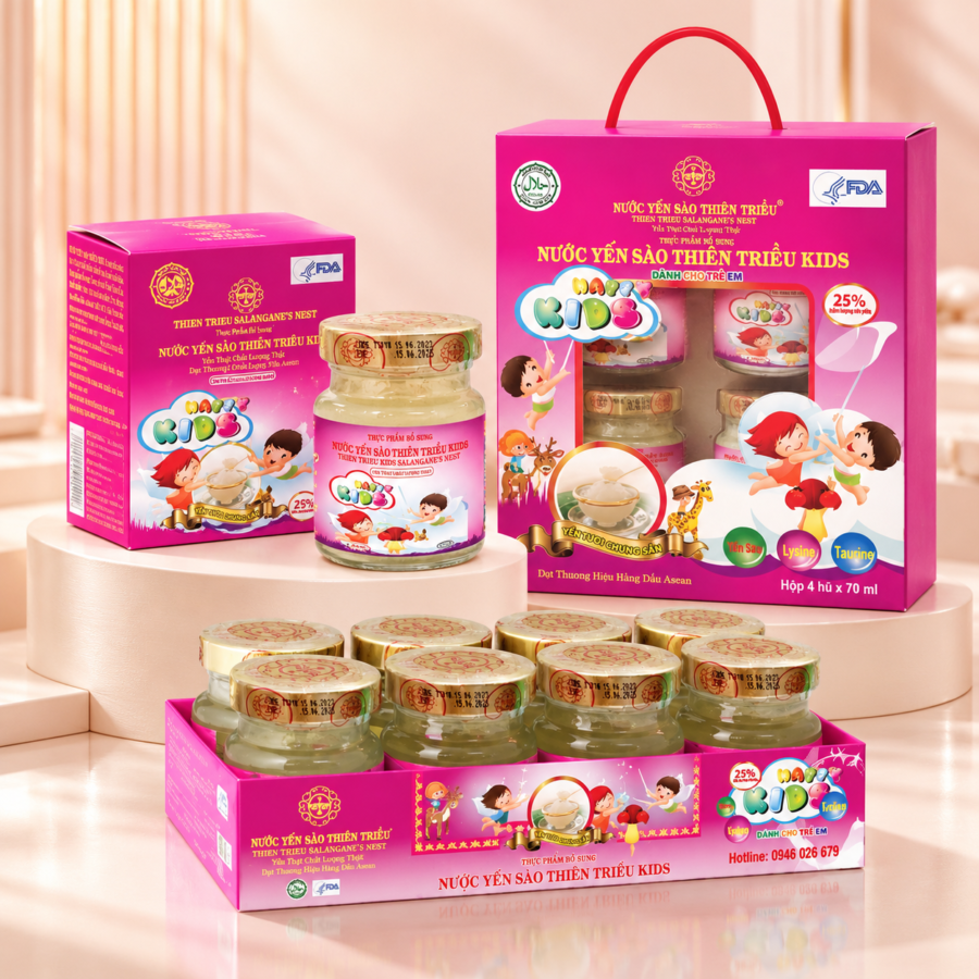 Nước Yến Sào cao cấp Thiên Triều KIDS 25% yến tươi ( Lốc 4 Lọ/ Lốc 6 Lọ/ Lọ lẻ)