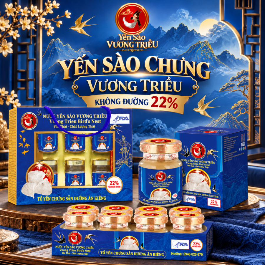 Yến Sào Vương Triều Không Đường 22% ( Hộp 6 Lọ / Lốc 8 Lọ / Lọ Lẻ)