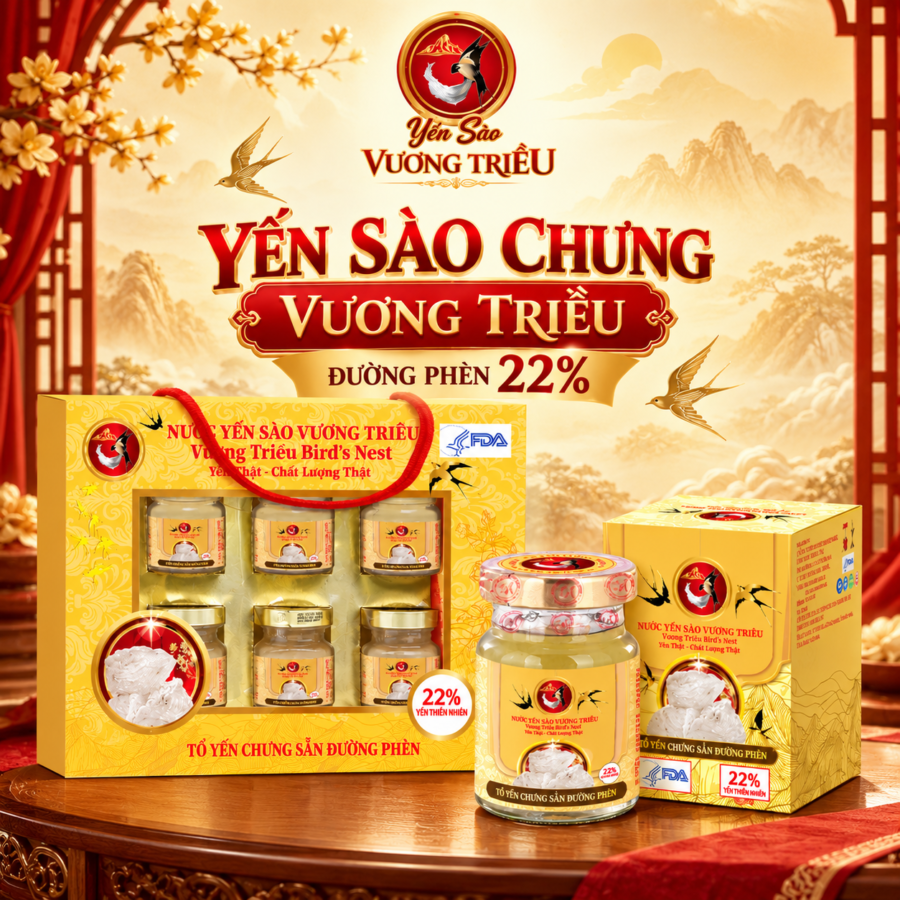 Yến Sào Chưng Vương Triều Đường Phèn 22% (Hộp 6 Lọ/ Lốc 8 Lọ/ Lọ Lẻ)